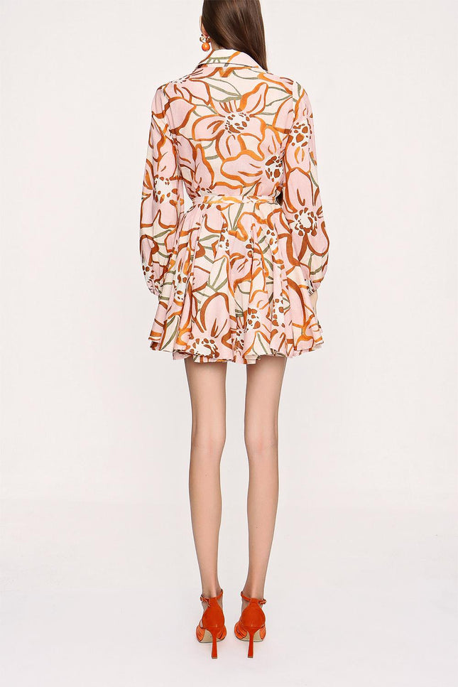 Salmon Shirt dress with godet skirt 94075