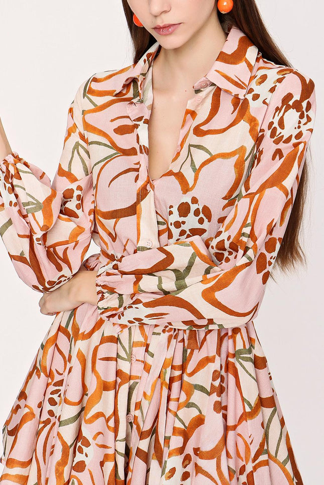 Salmon Shirt dress with godet skirt 94075