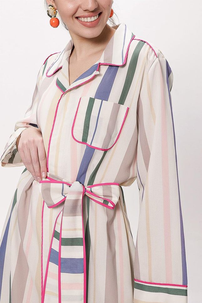 Striped Shirt dress with contrast piping and belt 94108