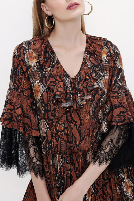 Patterned Lace detail maxi dress 93812