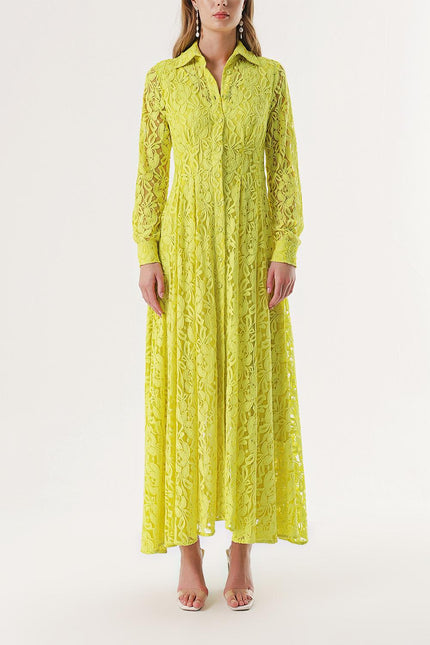 Sarı Dantel Elbise 93958