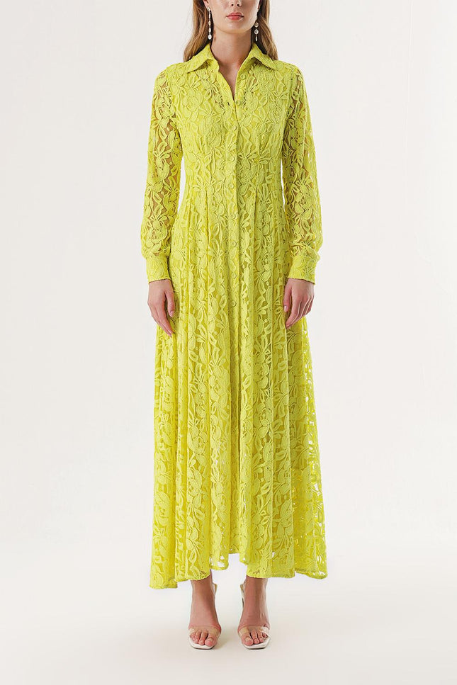 Sarı Dantel Elbise 93958
