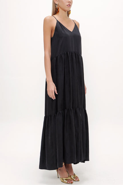 Black Ruffled wide cut dress 93471