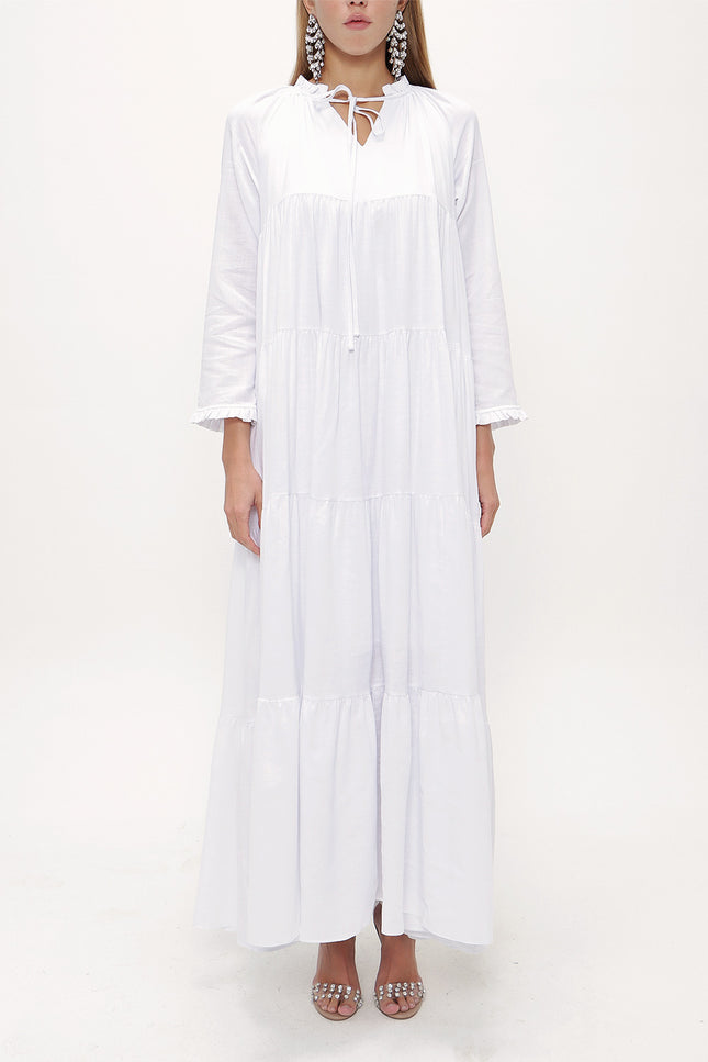 White Wide cut Pleated maxi dress  93742
