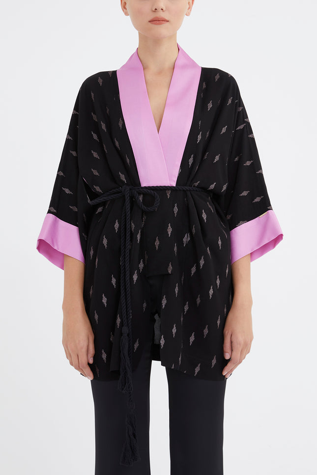 Black Contrast colour maxi kimono 19757