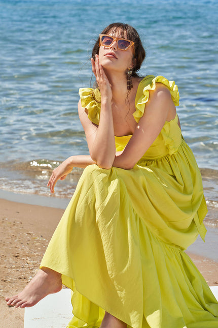 Yellow Sleeveless ruffled dress 93562