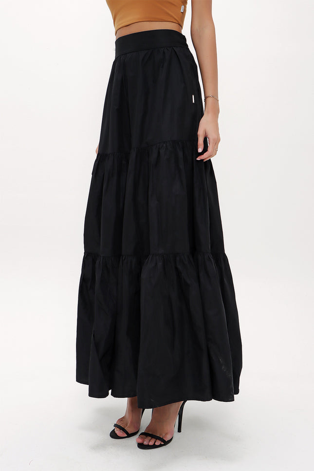 Black Elastic and Pleated maxi skirt 81099