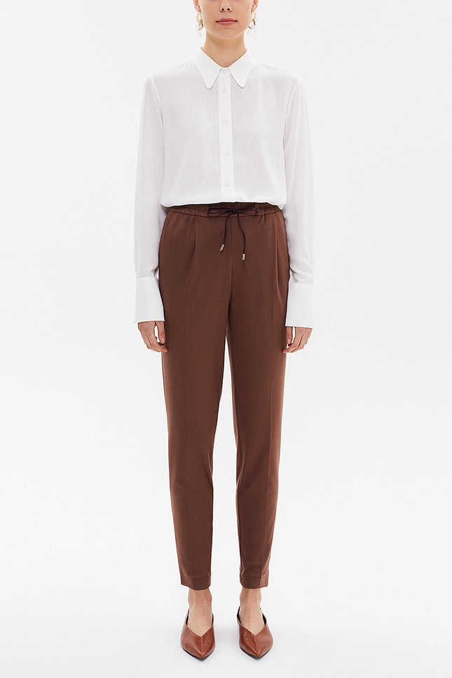 Brown Elastic wide cut pants 41348