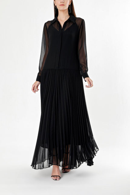 Black Pleated chiffon dress 93839