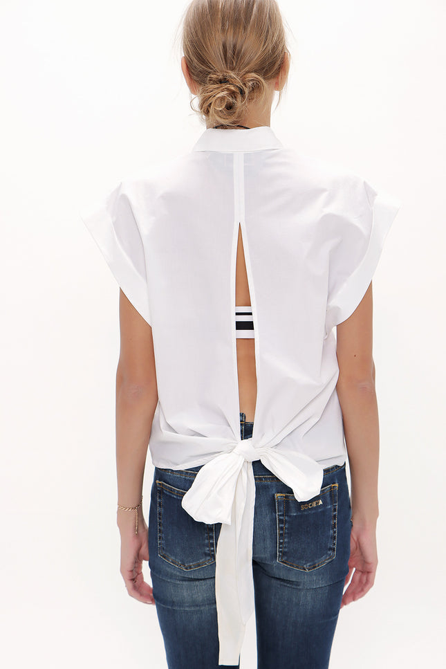 White Back-wrap tie poplin shirt 10693