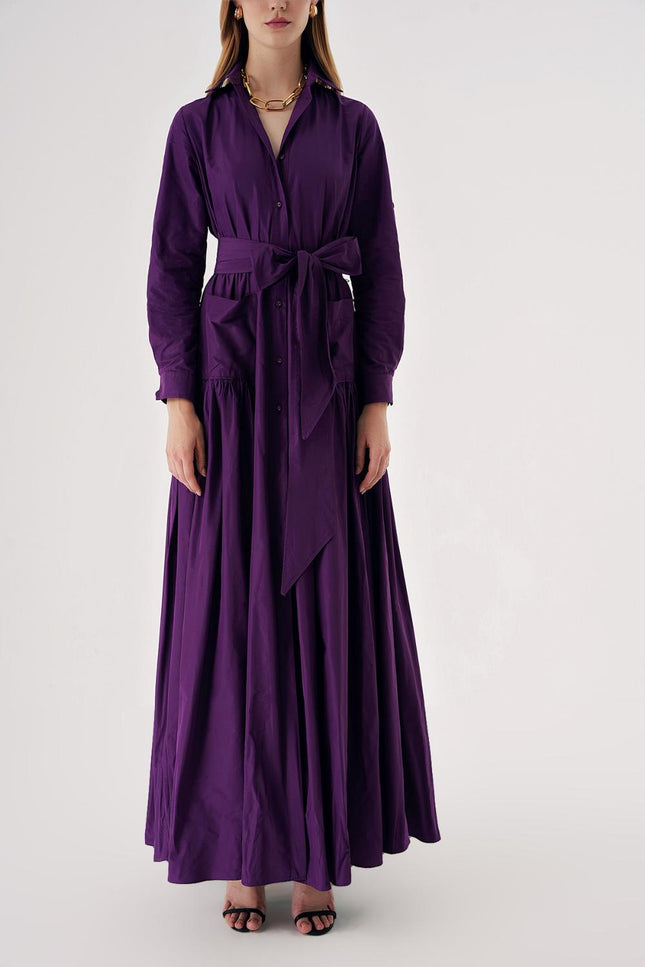 Purple Long shirt dress with gather detail 94577