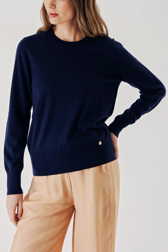 Navy Blue Bicycle neck wool knit sweater 28868