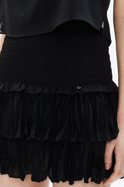 Black Elastic waist detail ruffled  mini skirt  81156
