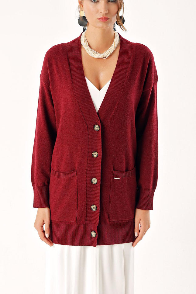 Wine Woll and cashmere mix cardigan 28832