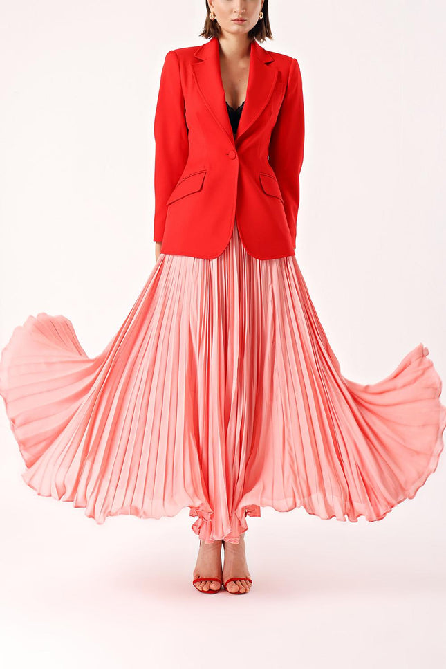 Pink Pleated long skirt with button detail 81225