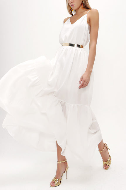 White Ruffled wide cut dress 93471