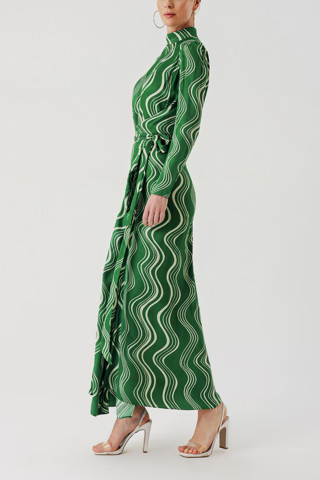 Patterned Long dress with a tied waist 94204