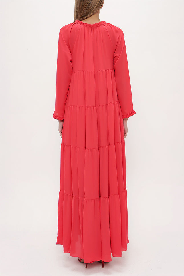 Red Wide cut Pleated maxi dress  93742
