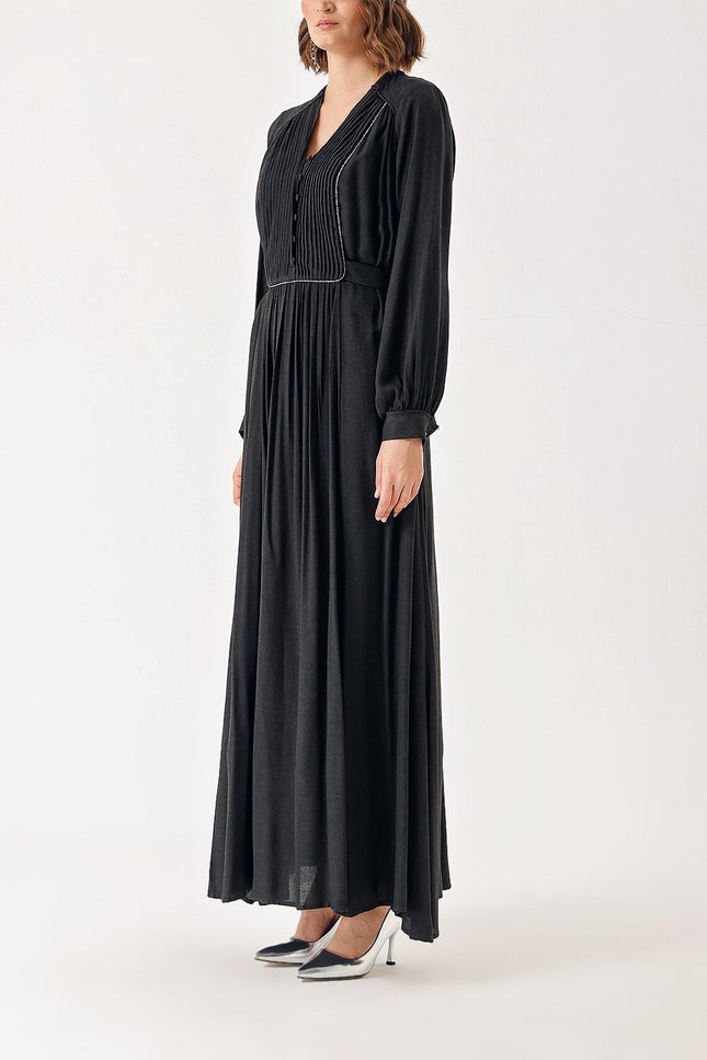 Anthracite Long chiffon dress with pleat detail 94303