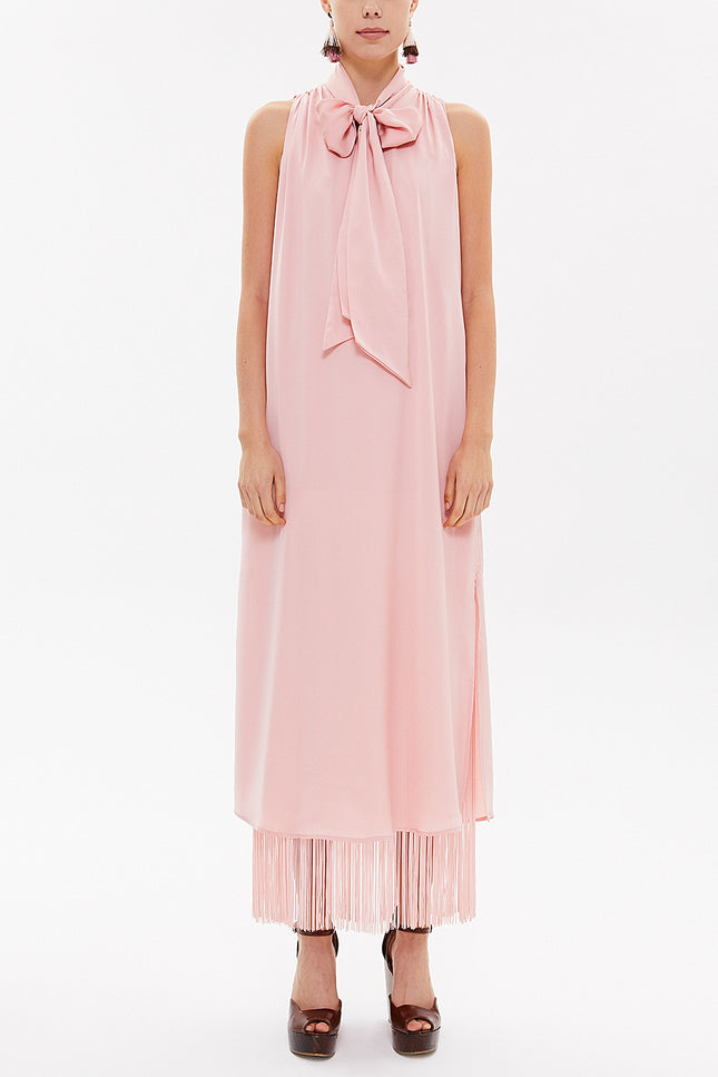 Pink Sleeveless slit maxi dress with tassels 92698