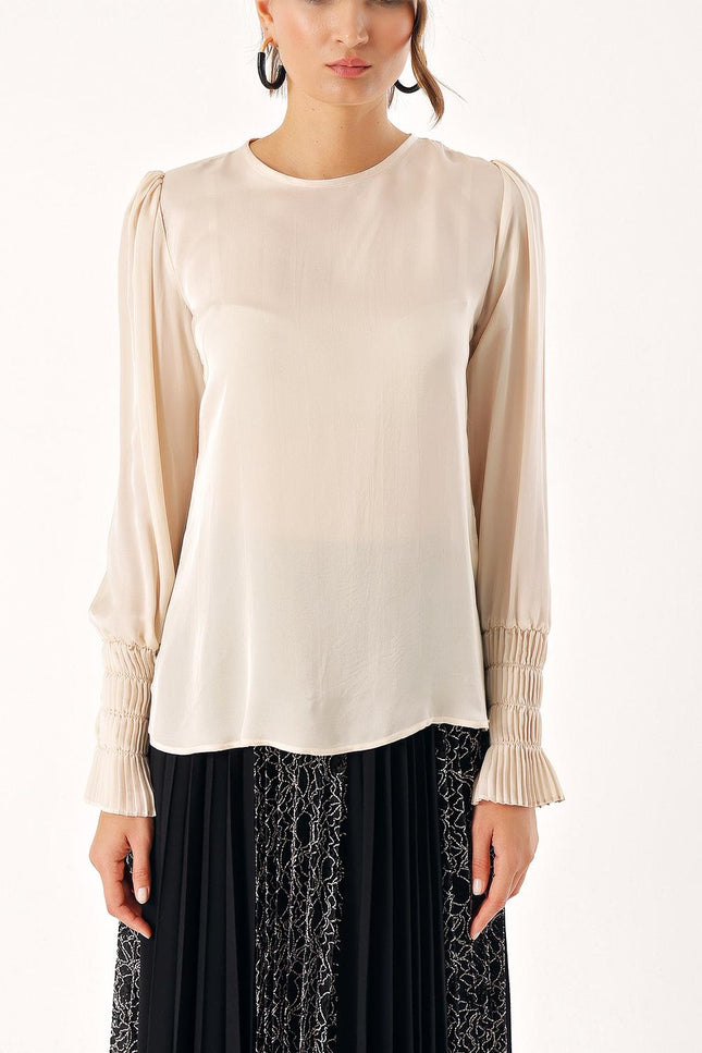 Powder Pleated detailed blouse 19911
