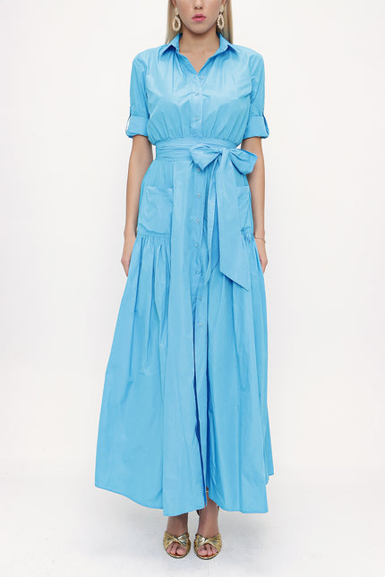 Turquoise Pleated maxi taffeta dress 93775