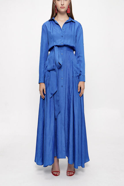 Mavi Büzgülü Uzun Gömlek Elbise 94067
