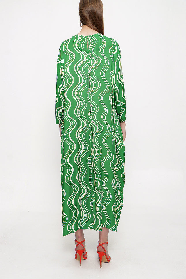 Yeşil Bol Kesim Uzun Elbise 94063