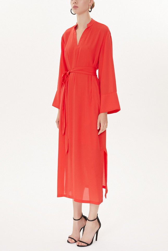 Red High-collar wide cut dress  93726