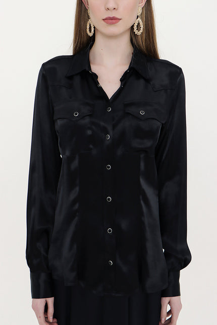 Black Snap-fastened fitted waist shirt  10759
