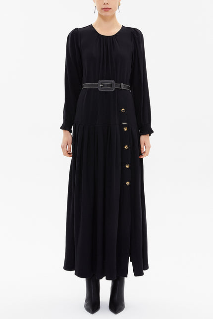 Black Pleated skirt maxi dress 93304
