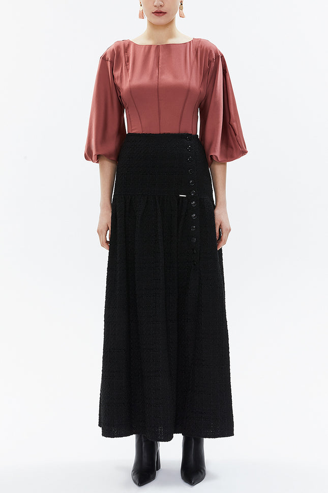 Black Button detail maxi skirt  81142