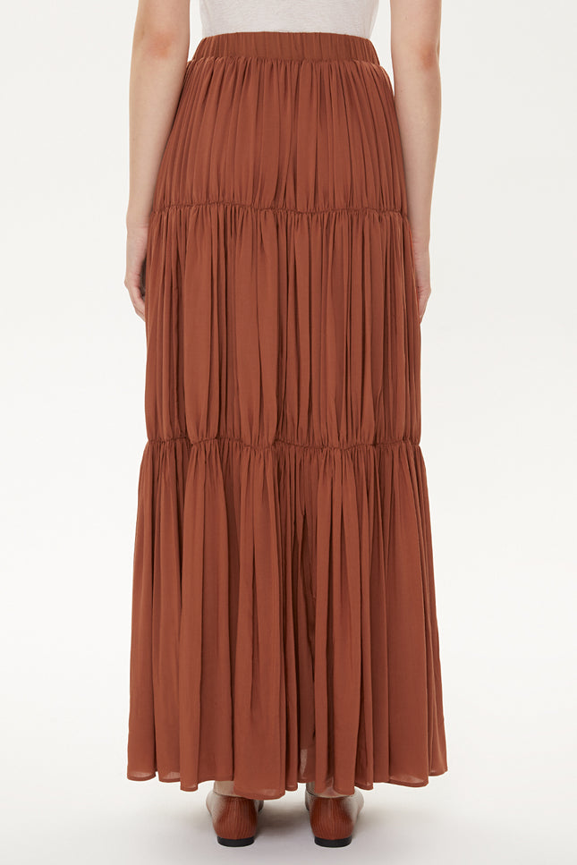 Cinnamon Elastic Pleated Maxi Skirt 81154