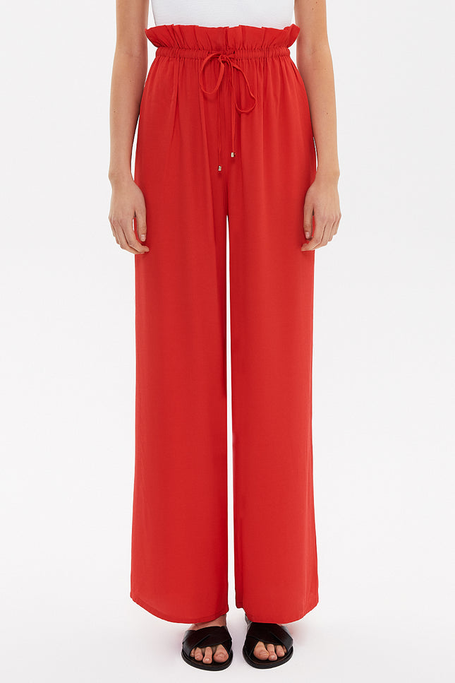 Red Wide cut elastic waist pants 41369