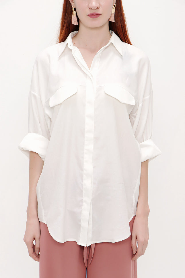 White Pocket  wide cut shirt  10743
