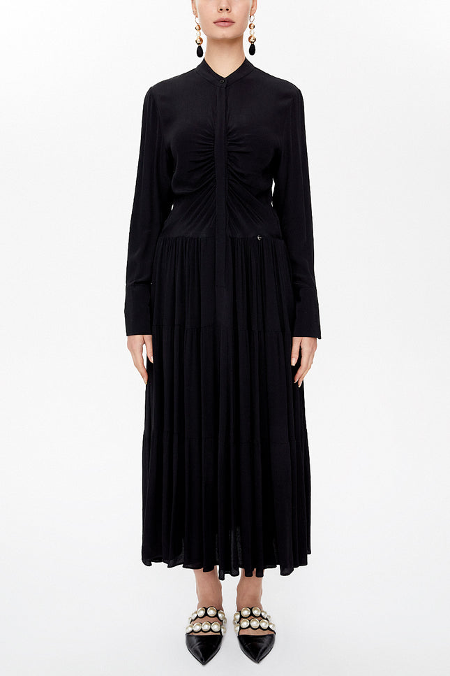 Black Front pleated midi dress 93010