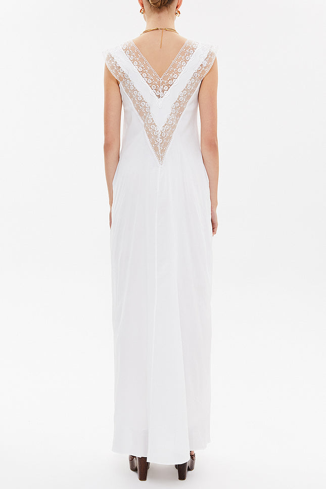 White V-neck laced maxi dress 92254