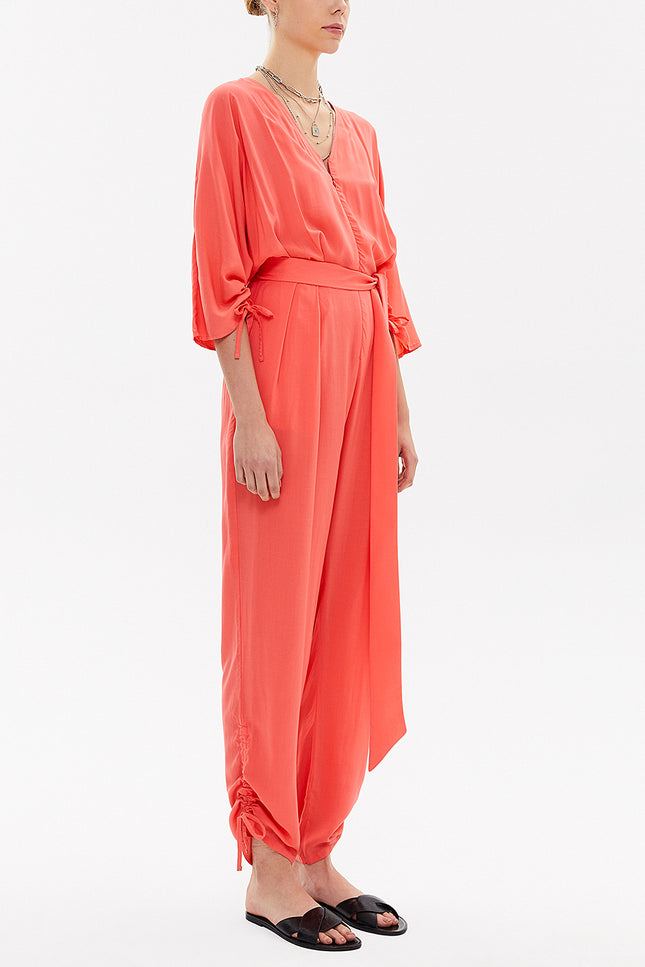 Red Pleated and zipped jumpsuit 10080