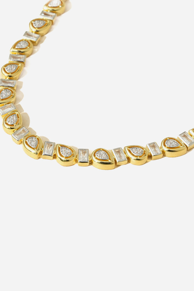 Gold 925 sterling silver asymmetric stone detailed necklace 11