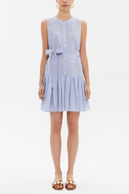 Blue Pleated sleeveless mini dress 92703