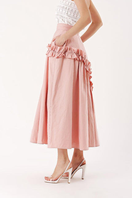 Salmon Midi length skirt with pleated detail 81241