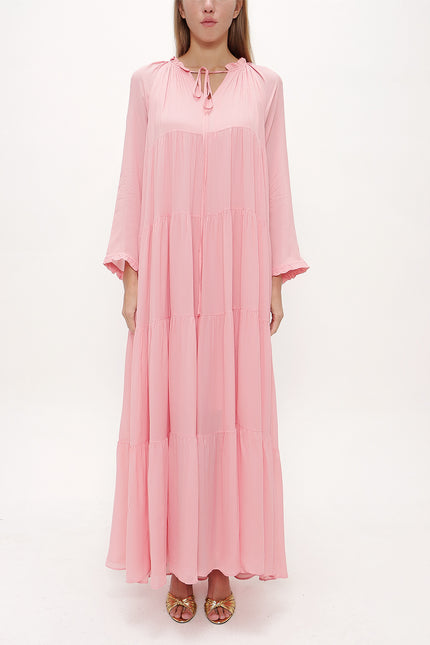 Pink Wide cut Pleated maxi dress  93742