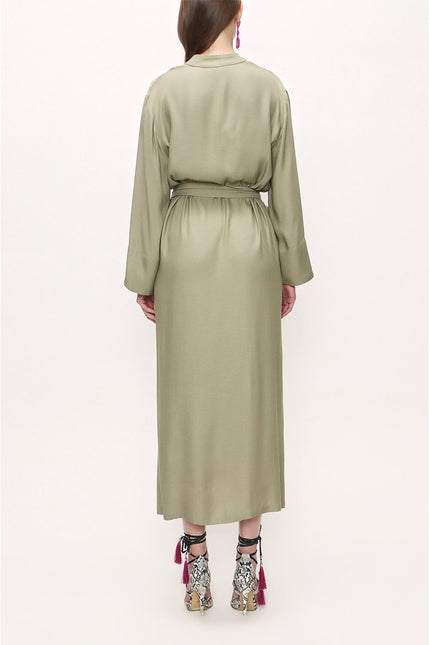 Khaki High-collar wide cut dress  93726