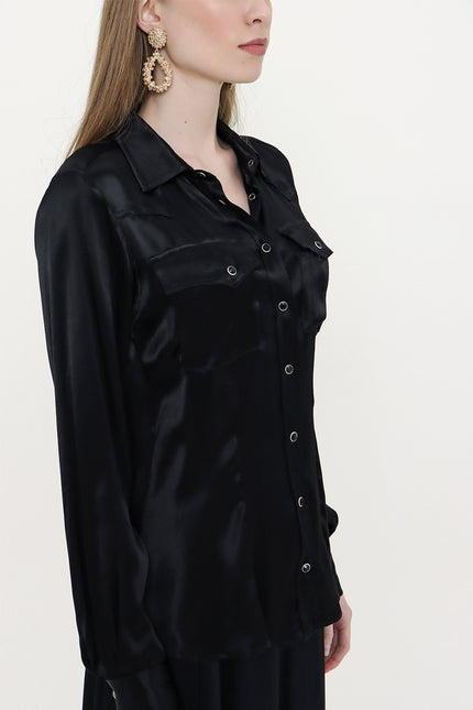 Black Snap-fastened fitted waist shirt  10759