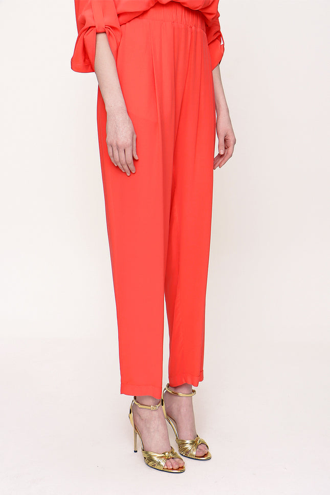 Red Elastic waist wide cut pants 41600