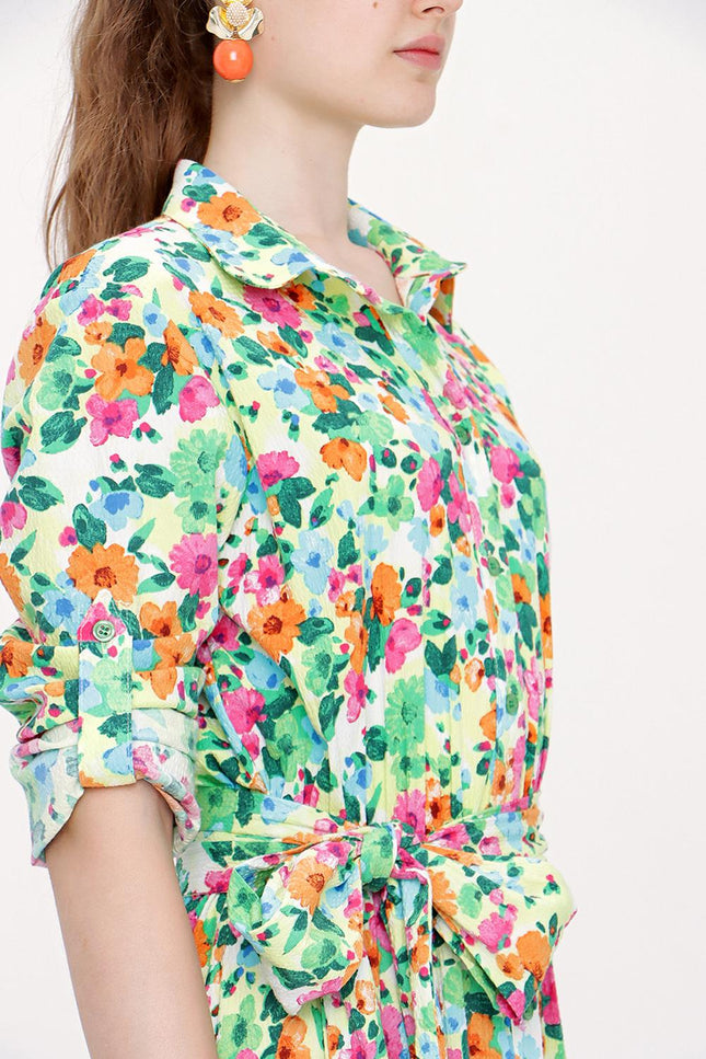 Mixed Colors Pleated long shirt dress 94013
