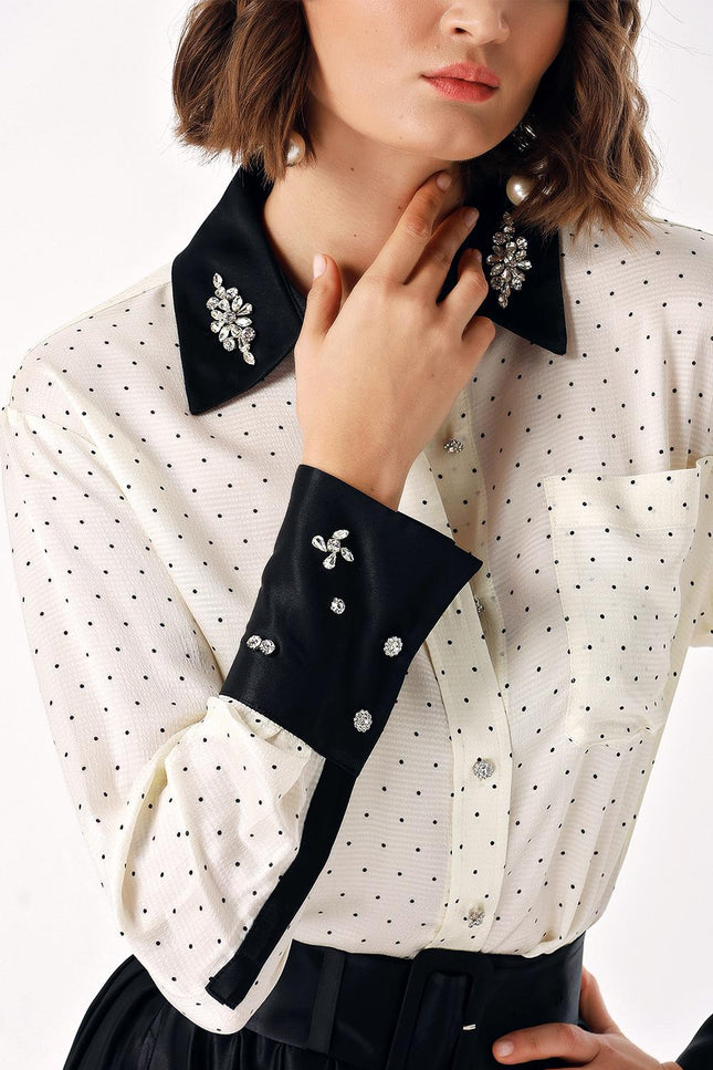 Spotted Stone embroidered shirt and elasticated skirt suit 12331