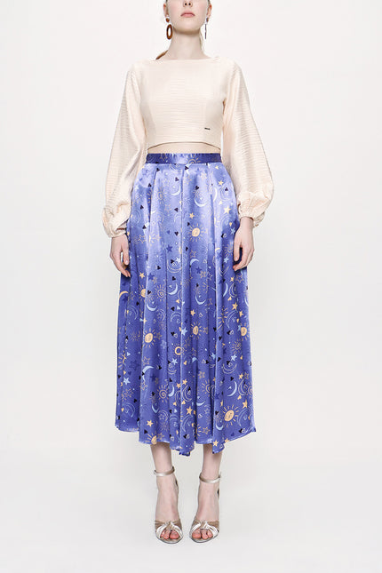 Blue Patterned Pleated skirt 81180