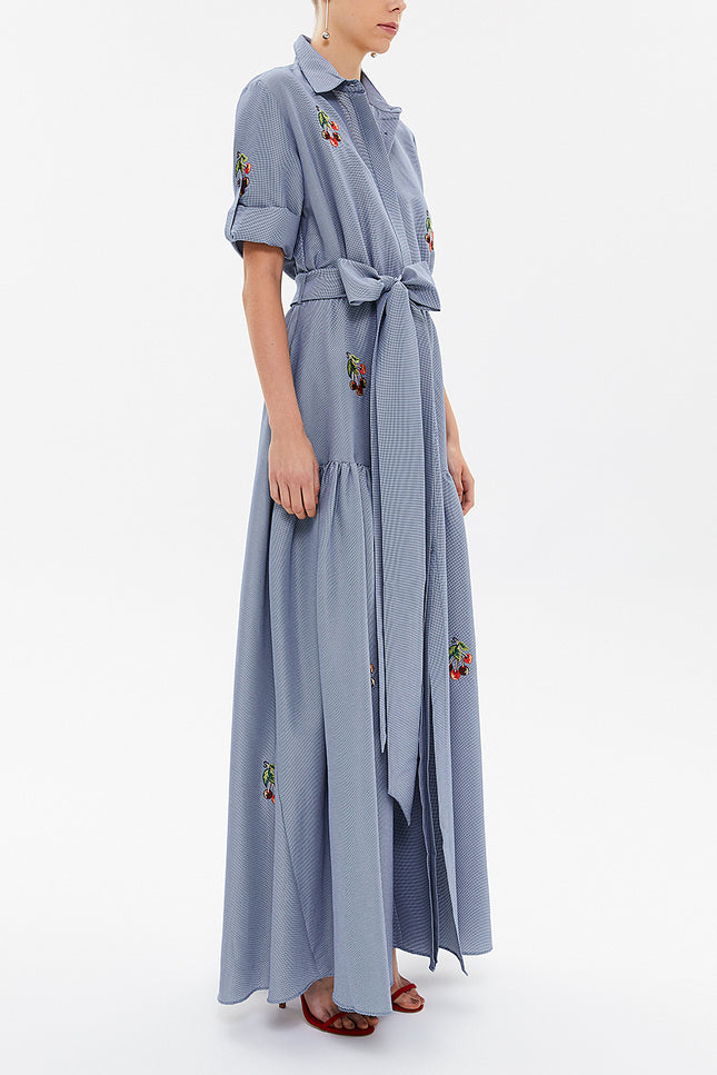 Blue Gray Embroidered maxi  dress 92866