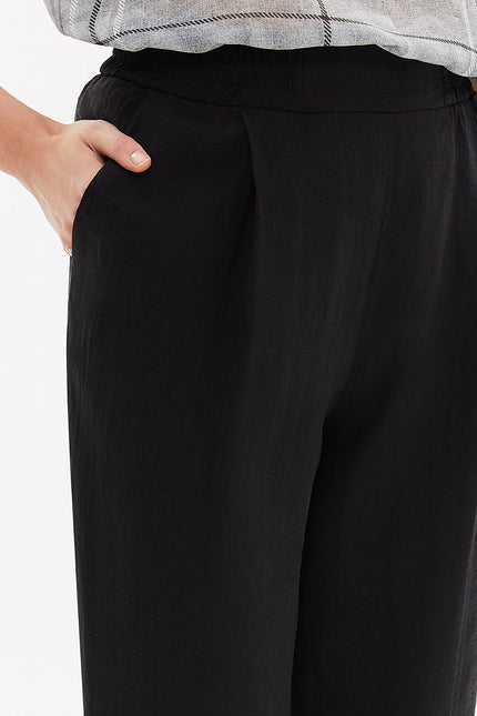 Black Painted Elastic wide cut pants 41341